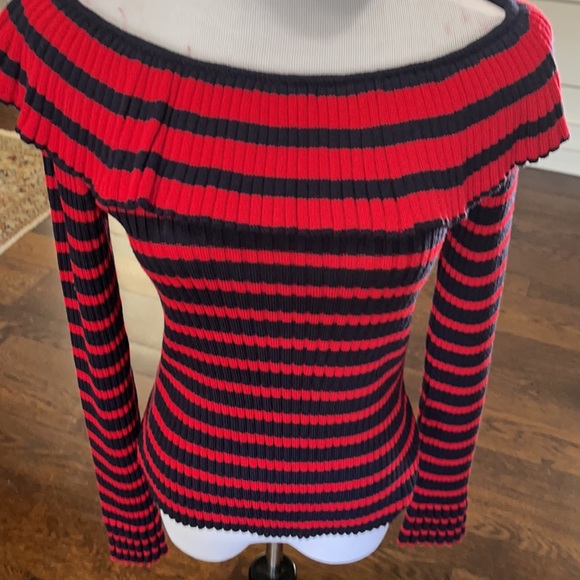MSGM Striped Off The Shoulder Ruffle Sweater - Picture 2 of 8